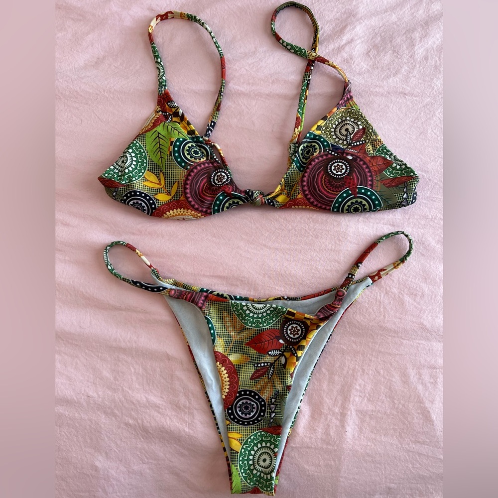 Shein leaf and geo print triangle bikini